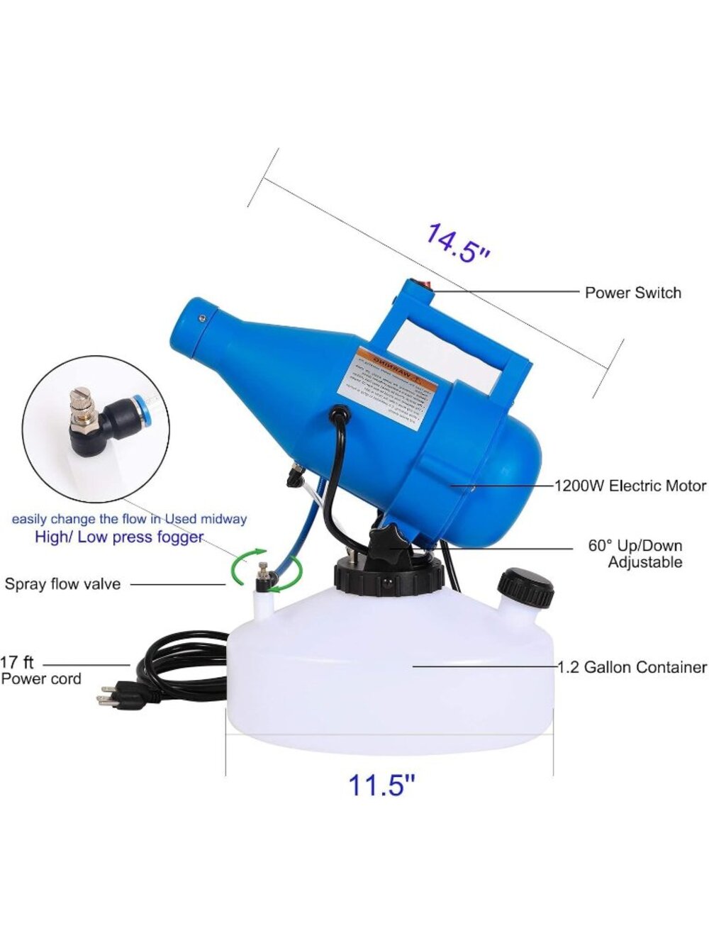 New Electric ULV Portable Fogger Sprayer Machine 4.5L (1.2 Gallon)